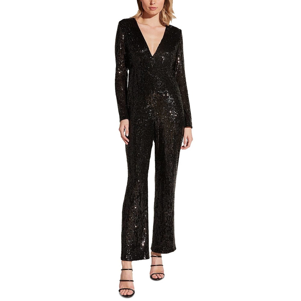 Bardot Black Sequin Plunge Neck Dita Long Sleeve
